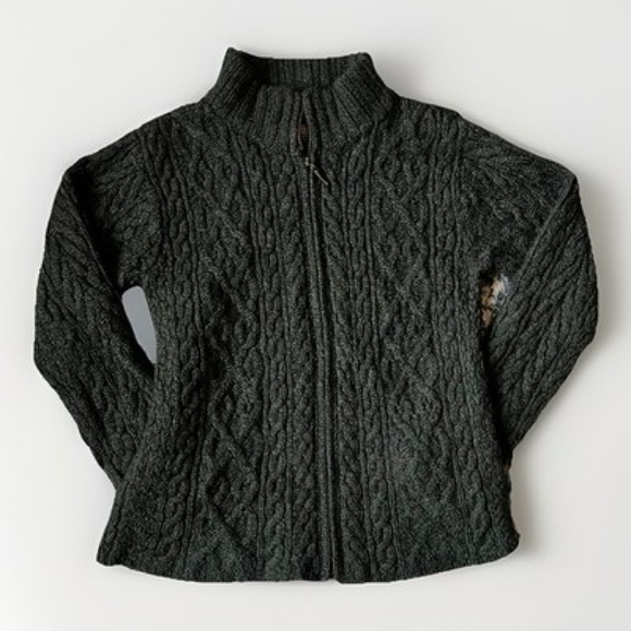Inis Crafts Womens Large Merino Wool Cable Knit Zip Up Cardigan Sweater - Picture 1 of 10